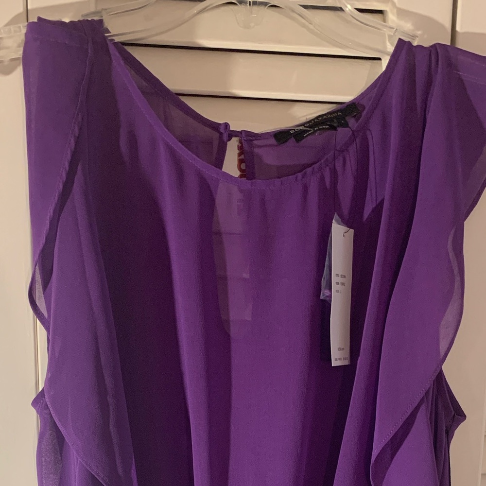 BCBG Purple Ruffle Blouse, large - Picture 3 of 5